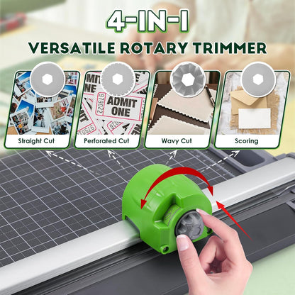 CGOLDENWALL 4-in-1 A4 Rotary Paper Cutter with 4 Blades, for Craft DIY, 12 Sheets, Straight/Perforated/Wavy/Creasing Line, 12.6" Cutting Length, for Photos Tickets Invitations Cards