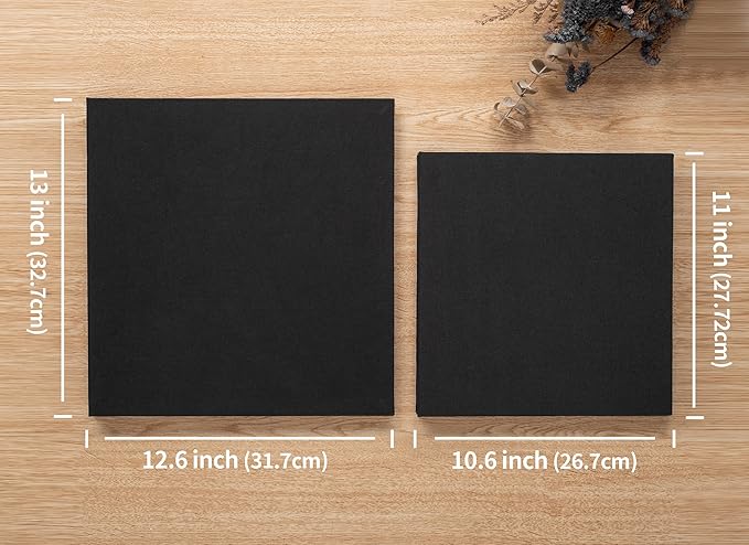 Large Photo Album Self Adhesive 4x6 8x10 10x12 13"x12.8" Magnetic Scrapbook Album 12.6"x11" Inch 60 Sticky Pages Linen Cover DIY Photo Album with A Metallic Pen and DIY Stickers(Black)