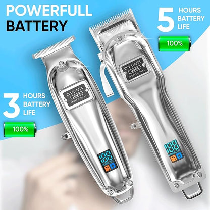 Full Metal Cordless Hair Clippers and Trimmer Professional Set for Men - Rechargeable Clippers for Hair Cutting, Beard T-Blade Trimmer for Men, Haircut Machine for Self Cutting & Grooming Kit