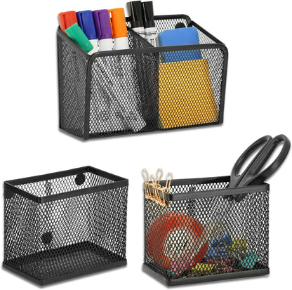 Neudeco Locker Shelf Organizer, Magnetic Pencil Holder, Metal Storage Basket for Whiteboard, Refrigerator, Ideal Cabinet for School, Black (Pack 3L)