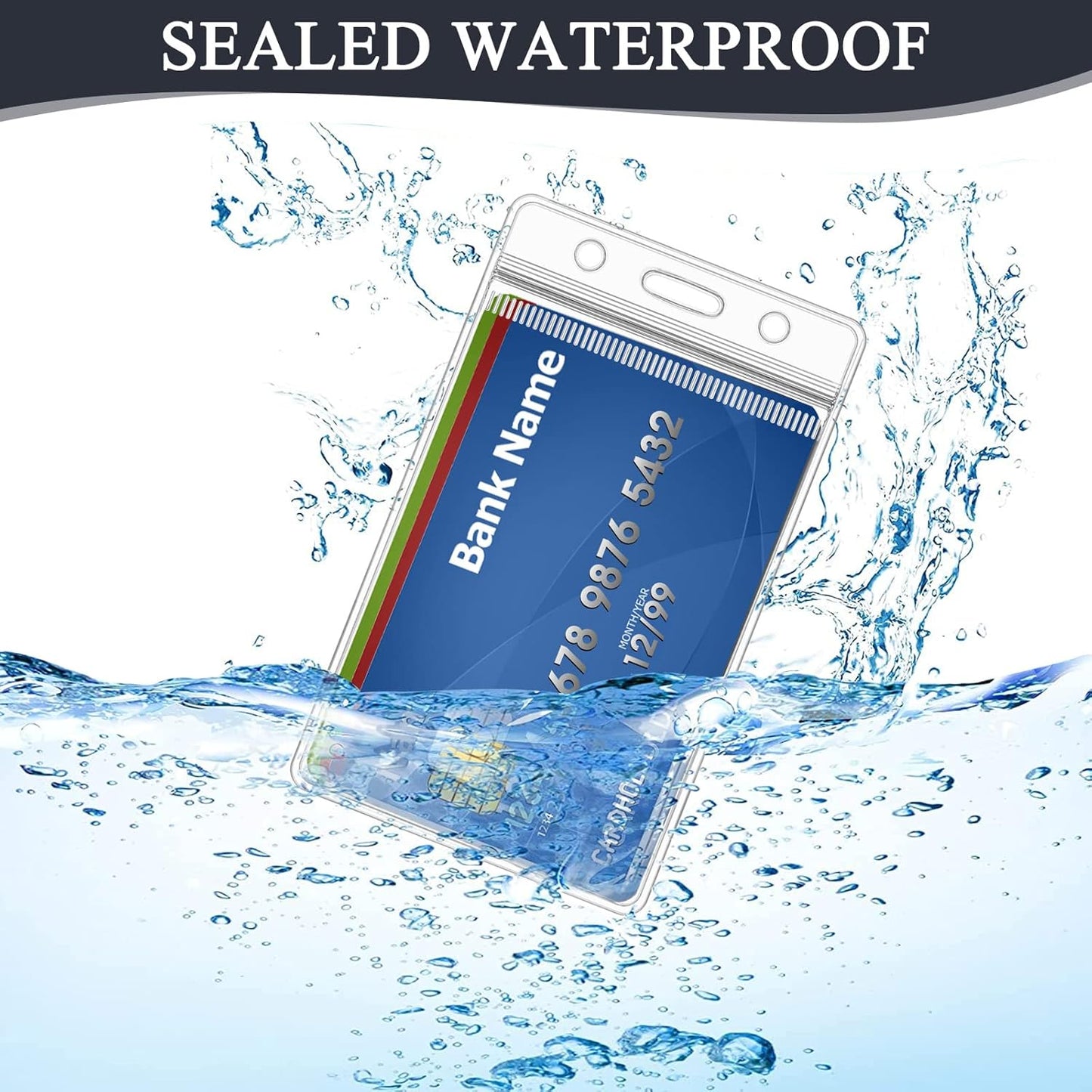 6 Pack ID Badge Holder - Vertical Badge Holder, 2.25" x 3.5" Clear Cards Holders for Lanyard, Plastic Sealable Waterproof, Name Tag Holder for Nurses, Office, and School