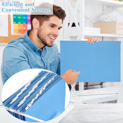 gisgfim 25 Pack Reinforced 11x17 Hanging File Folders 1/5 Cut Heavy Duty Hanging File Folders with Plastic Tabs & Label Cards Expanding Hangers File Organizer for Drawing Engineering Document (Blue)