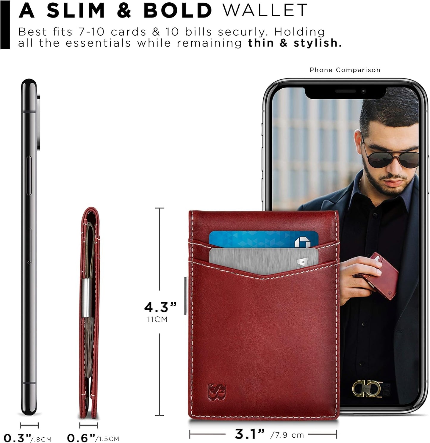 SERMAN BRANDS Money Clip Wallet - Mens Wallets slim Front Pocket RFID Blocking Card Holder Minimalist Mini Bifold