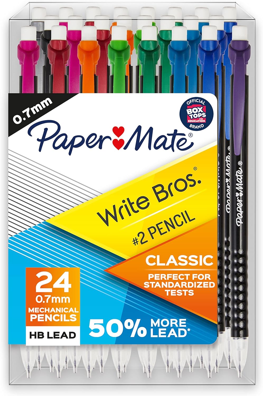 Paper Mate Mechanical Pencils 0.7mm Write Bros. Classic Number 2 Pencil Set Office Supplies Classroom Supplies Sketching Pencils Drafting Great for Standardized Testing 24 Count