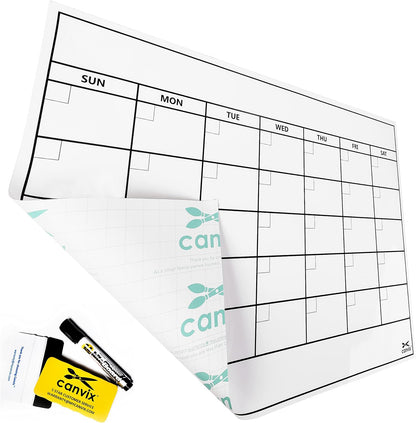 Dry Erase Whiteboard Wall Calendar Decal Sticker – 48 x 36 Inch Large Self-Adhesive, Removable, Residue Free Contact Paper for Kids, Home, and Office – Marker & Eraser Included