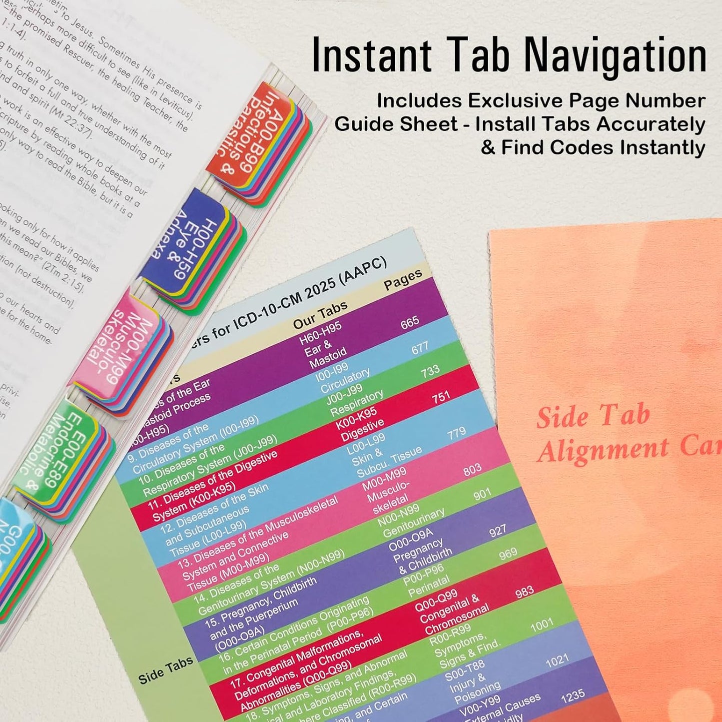 Index Tabs for ICD-10-CM Code Book 2025 AAPC Version, Upgraded Book Tabs, Color-Coded Medical Coding 2025, Laminated & Repositionable Tabs with Alignment Guide & Blank Tabs (Codebook Not Included)