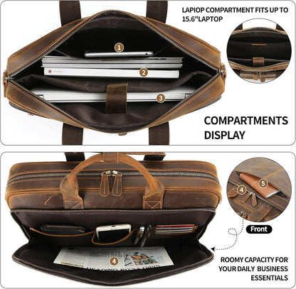 Jack&Chris Leather Briefcase for Men,Business Travel Laptop Messenger Bags