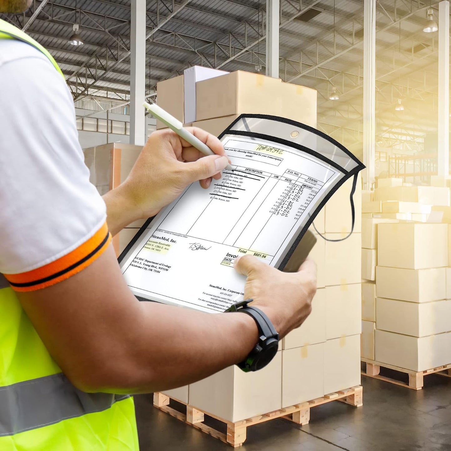 30 Pack Job Ticket Holders 9x12 with Strap - Hanging Shop Ticket Holders - Work Order Plastic Sleeves for Documents - Dry Erase Pocket Sleeves - Dry Erase Pockets - Clear Pocket Sleeve 9 x 12