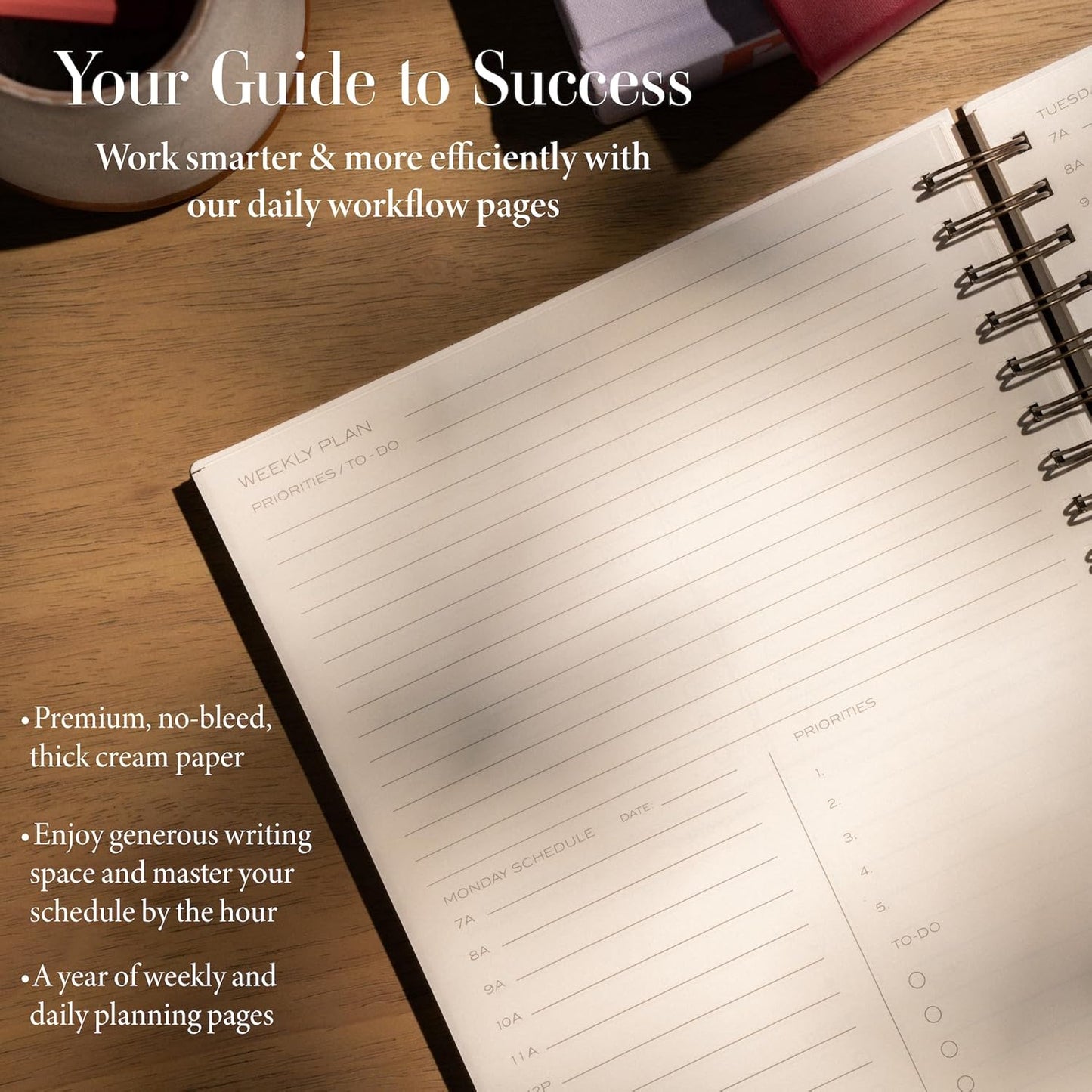 Anecdote Planner 2025 (8.5" x 10") Daily Planner Weekly Monthly Planner - 52 Weeks w/Library Buckram Cover, Brass Spiral - A4 Size Bleed-Resistant Paper – Olive Green