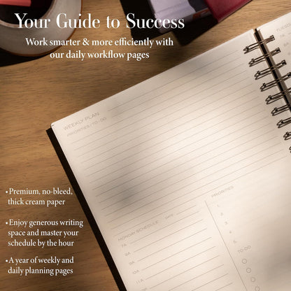 Anecdote Planner 2025 (8.5" x 10") Spiral Notebook - 2025 Daily Planner Weekly and Monthly - Features a Library Buckram Cover, Brass and A4 Size Bleed-Resistant Paper - Organize All 52 Weeks. Start Anytime – Black