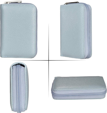 Easyoulife Genuine Leather Credit Card Holder Zipper Wallet With 26 Card Slots
