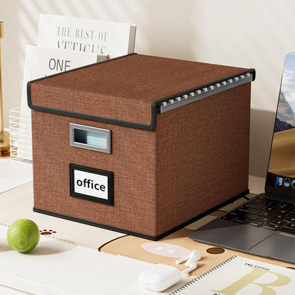Huolewa Upgrade Portable File Organizer Box with Lid,Large Linen Hanging Office Document Storage Box with Lid,Collapsible Filing&Storage Box for Office/Decor/Home-14.9x12.7x10.8in,1pk-without folders