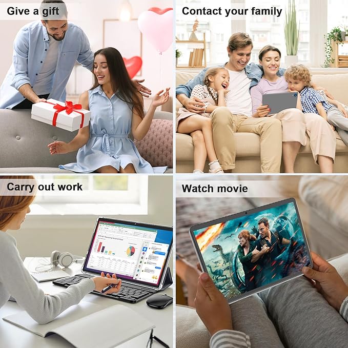 Android 15 tablet with keyboard, 26GB RAM+256GB ROM(2TB Expand), 10 inch tablet with 8000mAh Battery, 2.4G/5G WiFi, BT 5.0, 5MP+13MP Dual Camera, Gemini AI, Octa-core, Mouse, Stylus, Case(Black Case)