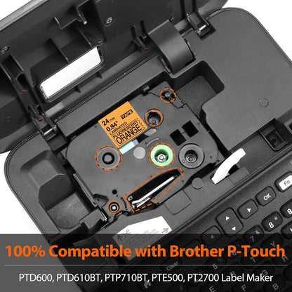 Label KINGDOM 1 Inch Replacement for Orange 24mm 0.94 Label Tape TZe-B51 TZB51 Laminated Tape for Brother Ptouch PT-P700 PT-P750W Label Maker, Black on Fluorescent Orange, 3-Pack