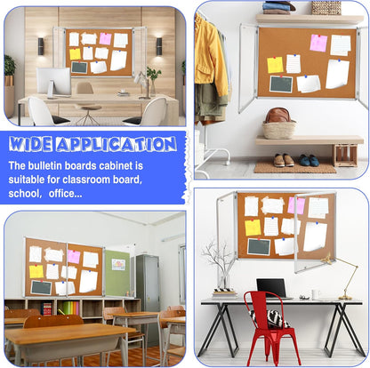 2 Pack Enclosed Bulletin Board 48"x36" Weather Resistant Lockable Enclosed Notice Cork Case Display Board Wall Mounted 2 Locking Door Aluminum Frame for Back to School Classroom, 12xA4(Brown)