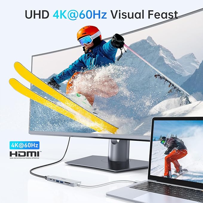 USB C Hub HDMI Adapter for MacBook Pro/Air, 7 in 1 USBC Dongle with HDMI, SD/TF Card Reader, USB C Data Port,100W PD, and 2 USB 3.0 Compatible for MacBook Pro/Air, Dell XPS, Lenovo Thinkpad.
