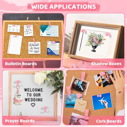 240Pcs Pink Thumb Tacks,5 Style Cute Push Pins, Decorative Push Pins for Bulletin Boards, Cork Board, Pink Office Supplies, Office Decor