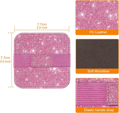 Fintie Screen Cleaning Pad, [4 Pack] Soft Cloth Wipes Screen Cleaner with Elastic Strap for iPad, iPhone, MacBook, Tablets, Laptop (Glitter Pink/Black)