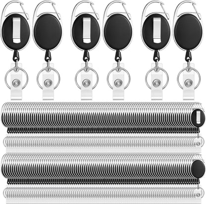 Yaomiao 120 Pack Retractable Badge Holder Reel with Clips Heavy Duty ID Card Holder Reels Bulk with Key Ring for Office Worker Doctor Nurse Employee School Students (Black)