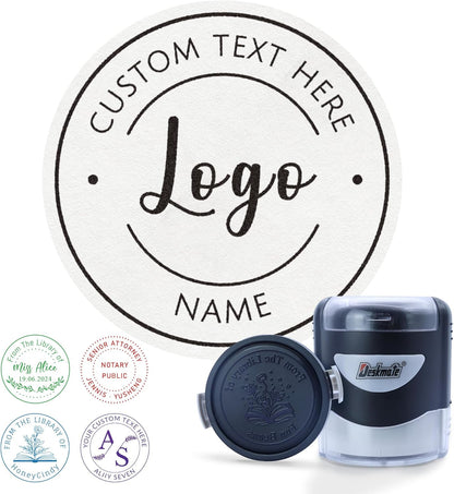 Custom Stamps Self-Inking, Personalized Business Logo Text Stamp, Customized Stamp for Book, Address, Teacher, Office | Ex libris | Round 1.65" - 5 Ink Color