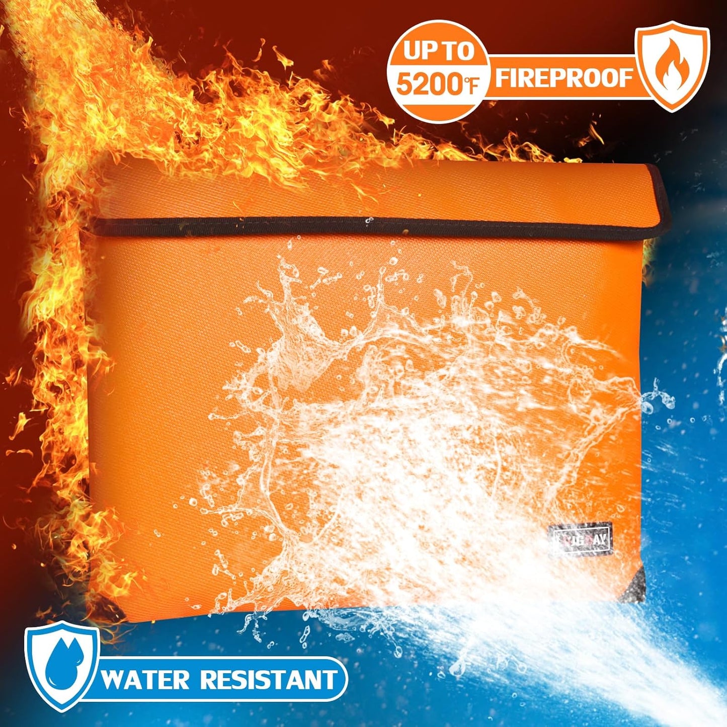 Fireproof Bag with 5200℉ Thermal Insulated, Waterproof Fireproof Box with Zipper, Fireproof Money Bag for Cash, Fireproof Safe Bags for Home Safe Bank Valuable Documents (Orange, 13.9"x10.6")