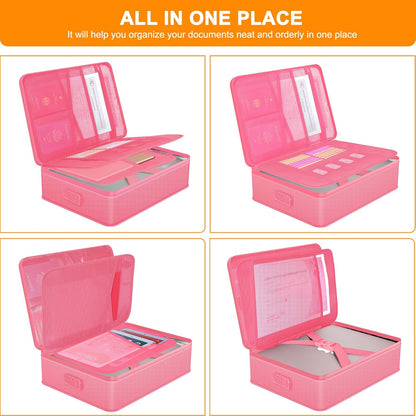 Document Organizer with 5200℉ Heat Insulated, 16.1"x11.4"x4.3" Waterproof and Fireproof Document Box with Lock, Home Strong Fireproof Safe Storage Box for Legal Size Documents and File，Pink