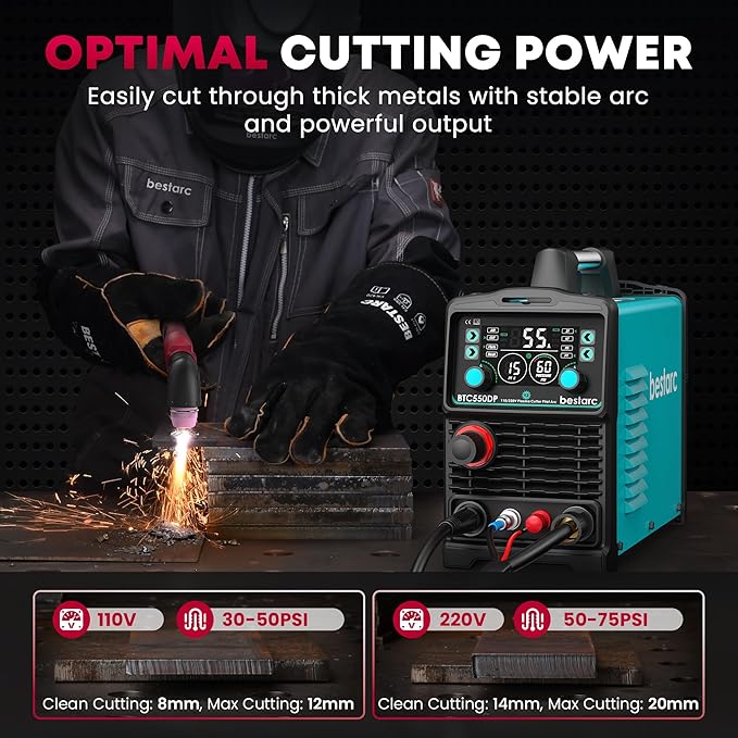 bestarc Plasma Cutter, [Pilot Arc][Large LED Display][Air Sensor] 55A bestarc Plasma Cutter Machine 110/220V Dual Voltage, 1/2 Inch Clean Cut 4/5 Inch Max Cut, Post Flow Mesh, 2T/4T for Beginners DIY