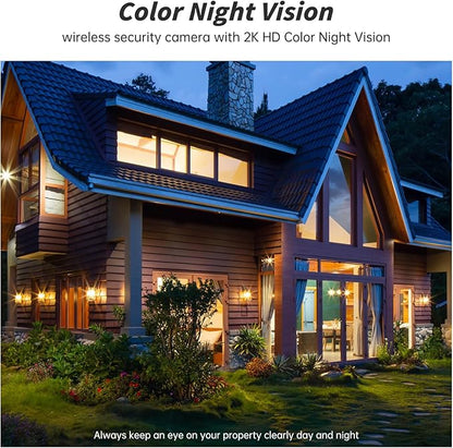 Security Cameras Wireless Outdoor No Subscription,5G/2.4G WiFi 4MP Solar Cameras for Home Security 2Cam-Kit,Supports 128GB Local Storage,PIR Alerts Color Night Vision Home Security Cameras System IP66