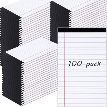 Gueevin 100 Pcs Legal Pads 5x8 Inch Note Pads Lined Small Notepads Bulk Wide Ruled Writing Paper 5 x 8 Mini Notebook for School, College, Office, Classroom Supplies, 40 Sheets (White)