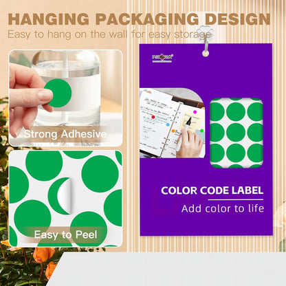 PARLAIM 1 inch Round Green Dot Sticker,720PCS Permanent Adhesive Color Code Circle Sticker Labels for Office Classroom Garage Sale