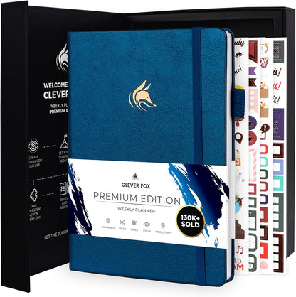 Clever Fox Planner Premium Edition – Undated Luxurious Weekly & Monthly Planner to Increase Productivity and Hit Your Goals – Organizer – Start Anytime, A5, Lasts 1 Year, Mystic Blue (Weekly)