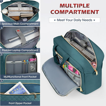 NEWHEY Laptop Bag 17.3 Inch Laptop Briefcase for Women Men Waterproof Shoulder Messenger Bag Large Computer Bag for Business Office Work College, Dark Green