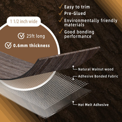 GSCIT Club Walnut Edge Banding, 1 1/2 inch x 25ft roll of Veneer Edge Banding Preglued Flexible, Real Wood Tape Banding