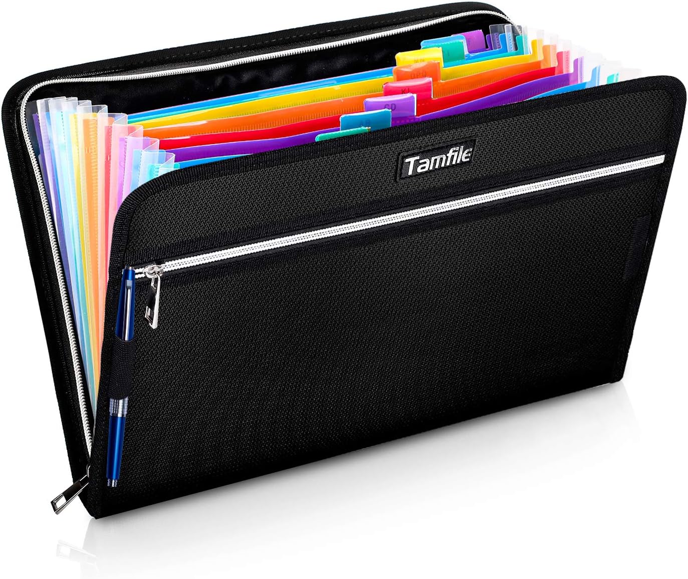 Fireproof Safe Waterproof Accordion File Bag Folder Expanding Filing Folder with 14 Multicolored Pockets, A4 Letter Size, Document Organizer Holder and Color Labels /2 Zipper (Black 14.3" x 9.8")