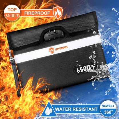 6500°F Upgraded Fireproof Document Bag with Lock, Fire proof Money Bag for Cash w. Zipper/Reflective Strip, 10 Layers of Heat Insulated Materials, Water Resistant Fireproof Bag for Documents, Fire Bag