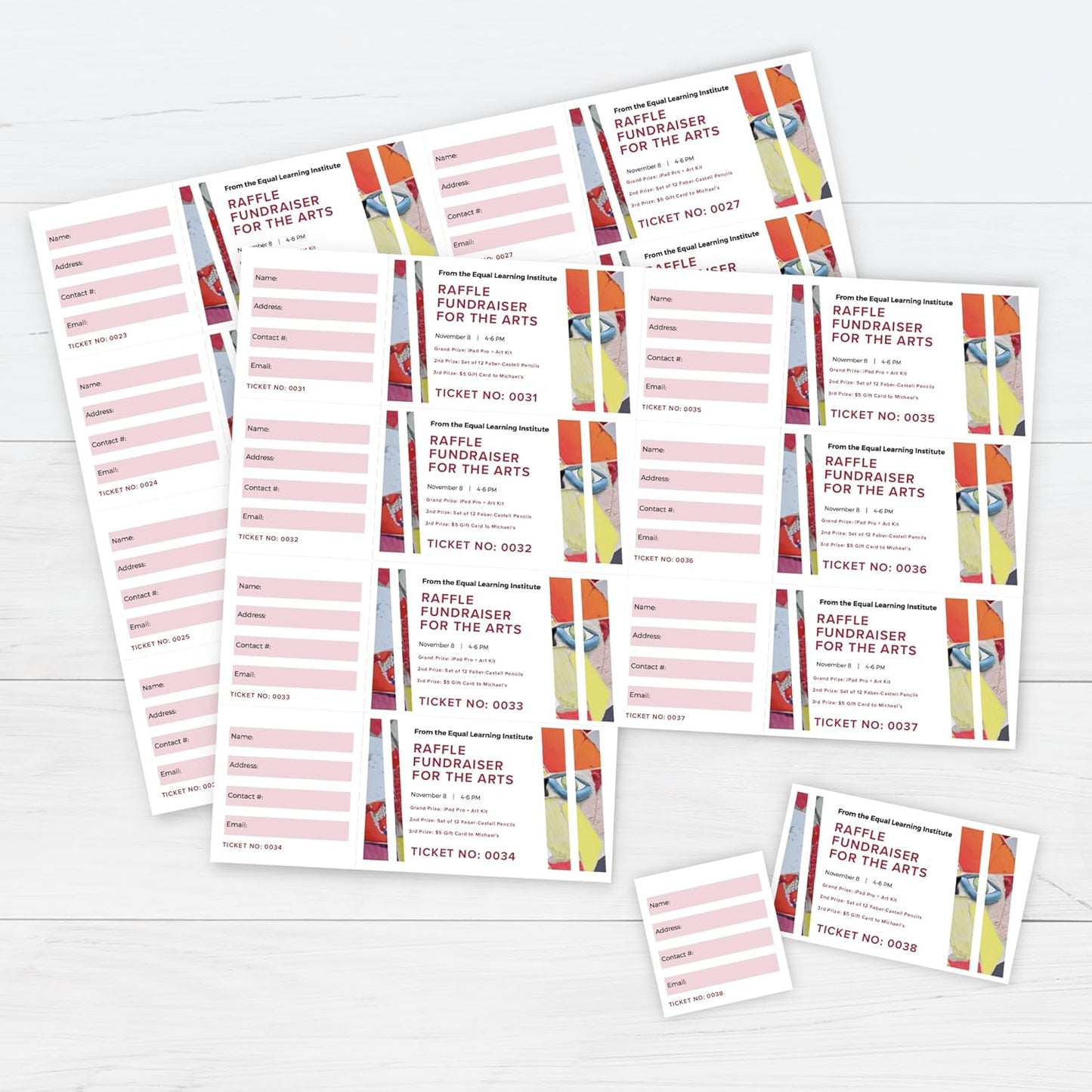 PrintWorks Printable Raffle Tickets With Tear-Away Stubs for Events & Fundraisers - 2000 Custom Tickets (Size 2.125" x 5.5") - 8 per Sheet - 250 Sheets (8.5" x 11") - Made in the USA - White (04296)