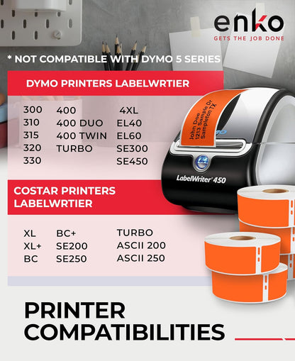 enKo [6 Rolls, 2100 Labels] Address, Shipping & Barcode Labels 30252 - Orange (1-1/8" x 3-1/2") Compatible for Dymo LabelWriter & Rollo Printer