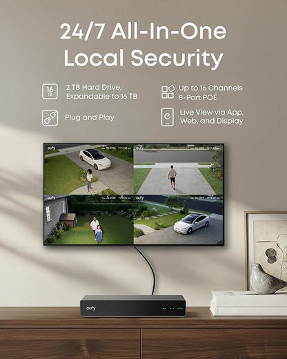 eufy 4K NVR Security Camera System S4 Max, Power Over Ethernet, Wired, 24/7 Recording, Triple Lens Bullet-PTZ Cam, 360° PTZ, Up to 16CH, Cross-Cam Tracking, 8× Auto Zoom, Smart Video Search, 2TB HDD