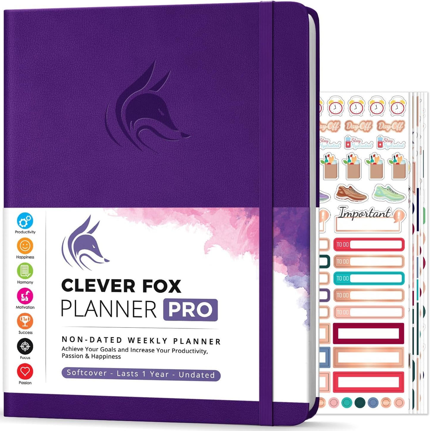 Clever Fox Planner PRO – Weekly & Monthly Life Planner to Increase Productivity, Time Management and Hit Your Goals, 8.5x11″ (Purple)