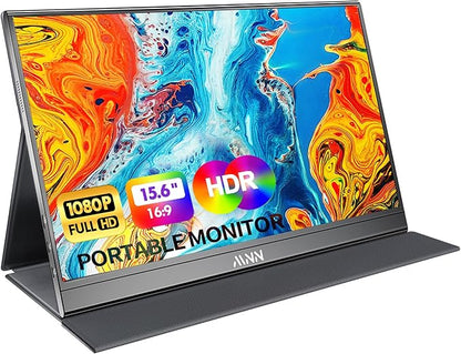 MNN Portable Monitor 15.6inch FHD 1080P USB C HDMI Gaming Ultra-Slim IPS Display w/Smart Cover & Speakers,HDR Plug&Play, External Monitor for Laptop PC Phone Mac (15.6'' 1080P)