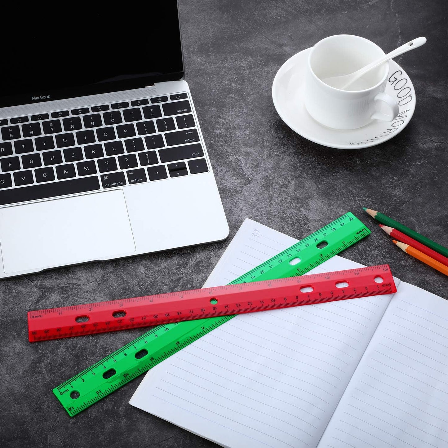 Chuangdi 20 Pieces 12 Inch Rulers Bulk Plastic Colorful Rulers for Kids Student Classroom School Office(6 Hole,Solid Color)