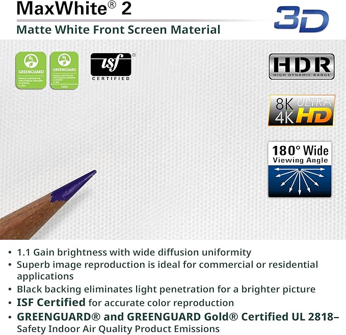 Elite Screens Manual Series, 120-INCH 16:9, Pull Down Manual Projector Screen with AUTO LOCK, Movie Home Theater 8K / 4K Ultra HD 3D Ready, 2-YEAR WARRANTY, M120XWH2