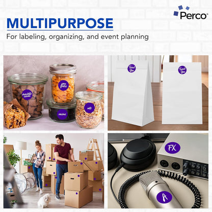Perco Purple 2-Inch Round Circle Dot Sticker Labels with Easy Peel Perforation - 500 Labels per Roll - Strong Adhesion, Vibrant Colors for Organizing, Crafting & More - Made in USA
