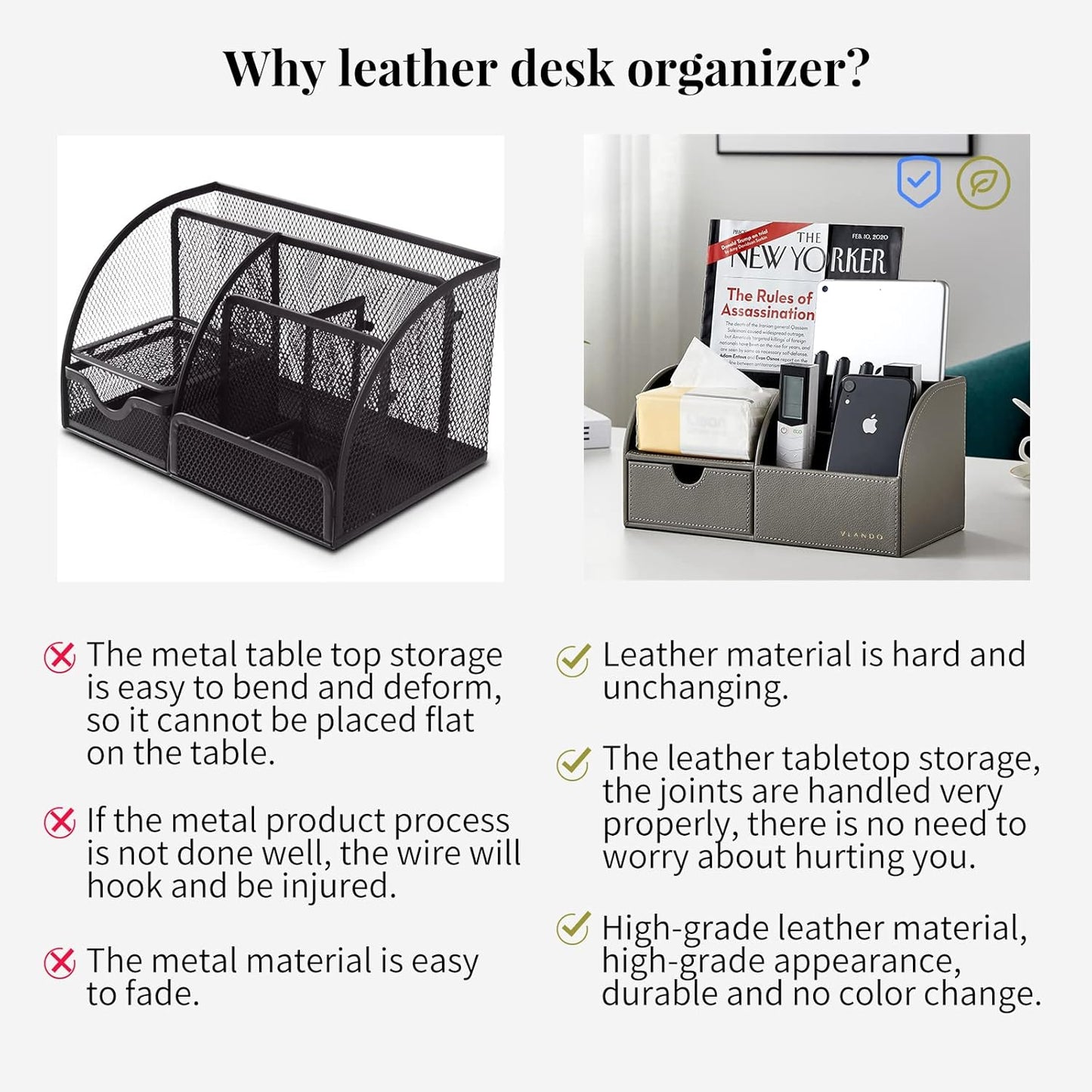 Vlando Office Supplies Desk Organizer Caddy, Desktop Hanging File Letter Document Storage Holder with Drawer Organizer Section for Office Home (Set of 1-grey)