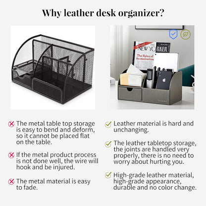 Vlando Office Supplies Desk Organizer Caddy, Desktop Hanging File Letter Document Storage Holder with Drawer Organizer Section for Office Home (Set of 1-grey)