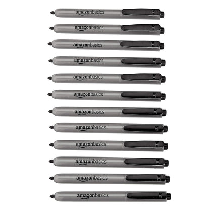Amazon Basics Retractable Permanent Markers, Versatile Art Supplies for Home, School, and Office Use, 12 Count, Black
