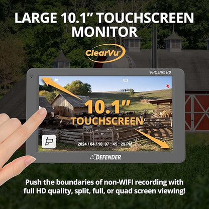 Defender PhoenixHD Wireless Security Camera System with 10.1” Touchscreen Monitor, 4 Outdoor 1080P HD Night Vision Cameras, Plug & Play Home Security System, Two Way Talk, No WiFi Required