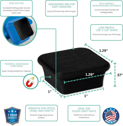 Glassboard Studio MiniBar Magnet - Strong Neodymium Rare Earth Magnets for Fridge, Whiteboard, Locker & Magnetic Glassboards - Ideal for Crafting & Office Use - Strong Fridge Magnets (Jet Black, 12)