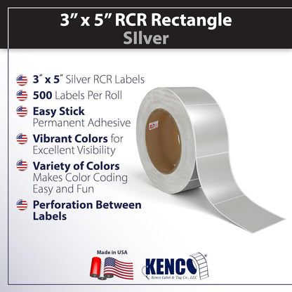 Kenco Color Coding 3 X 5 Rectangle Labels, Inventory Control Stickers 500 Labels Per Roll, Made in The USA (Silver)