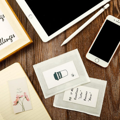 Chinco 50 Pack Clear Adhesive Pockets, Labels for Storage Bins, Plastic Self Adhesive Index Card Holder with Top Open for Organizing Bins Box Drawer(3.6 x 4.8 Inches)